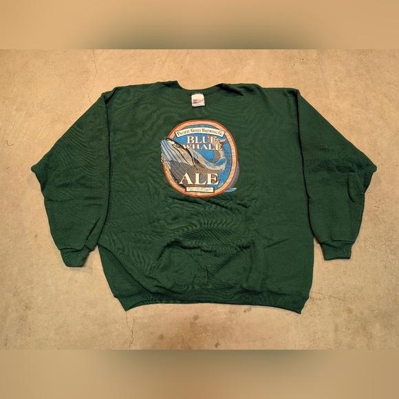 Hanes Other - VTG Hanes Green Crewneck Sweatshirt Brewery Blue Whale Ale California Men's XL